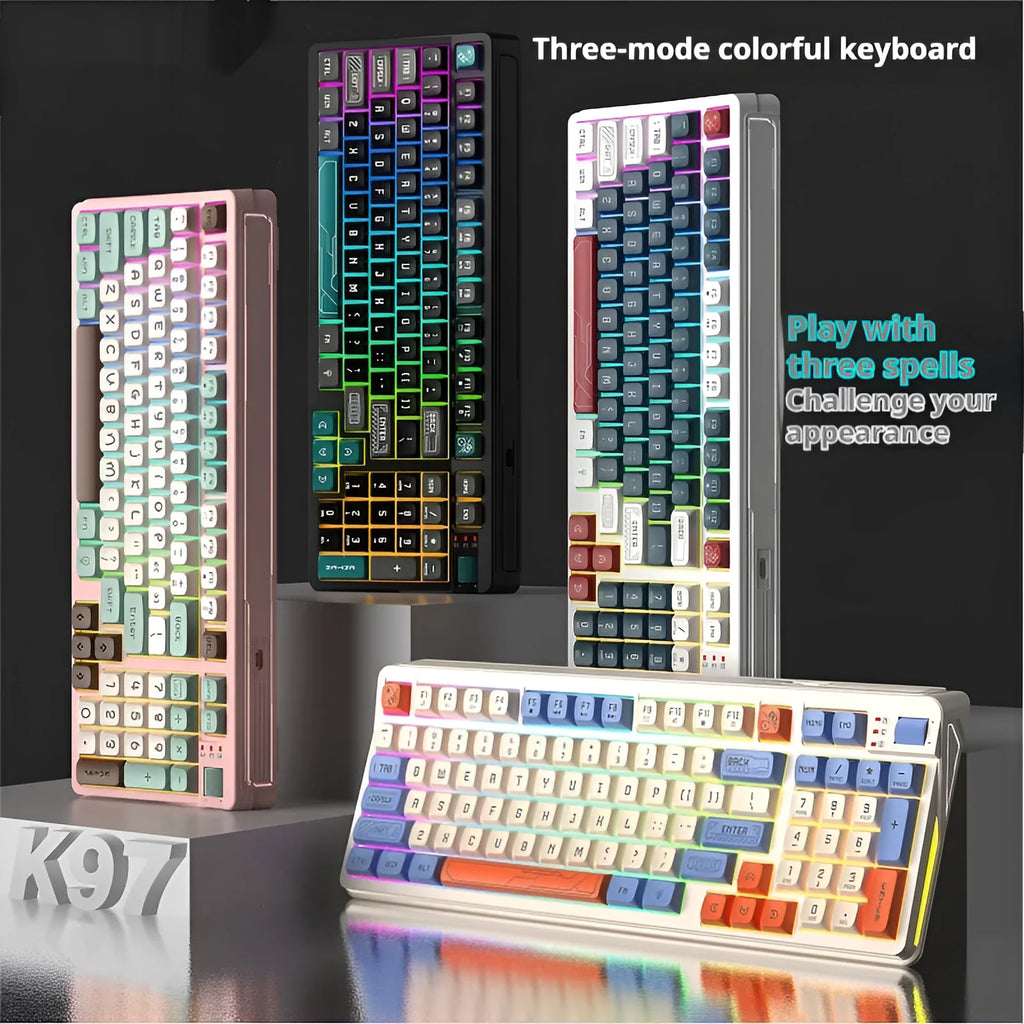 ABS plastic computer keyboard with luminous mechanical-style keys in a blue and white colour combination.