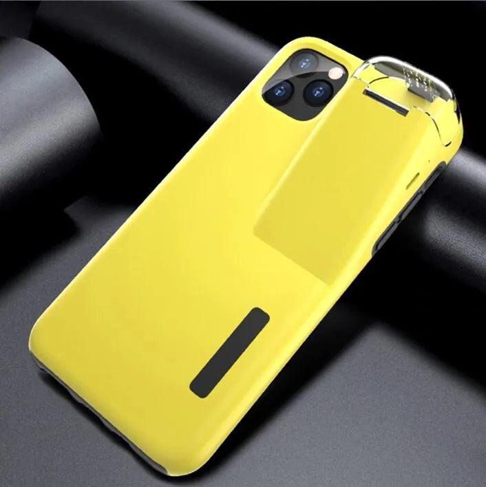 2-in-1 black edge case cover holding iPhone and AirPods charging case in matte acrylic and silicone