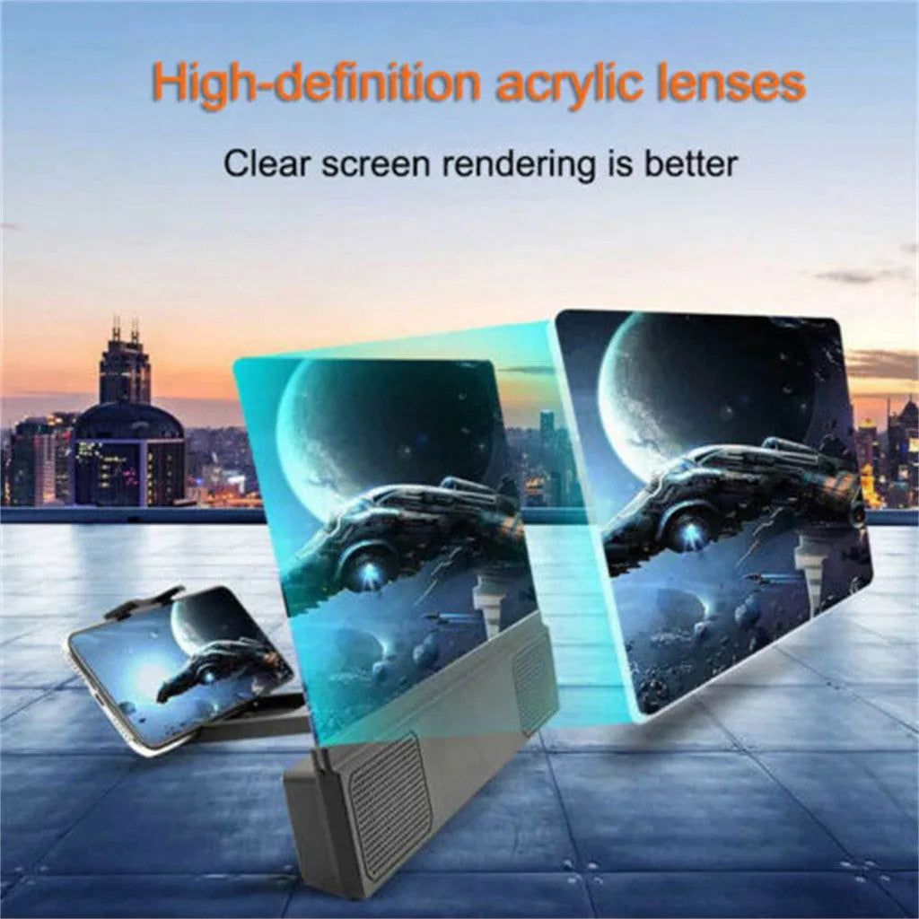 12-inch mobile phone screen amplifier with flexible gooseneck stand and integrated speakers