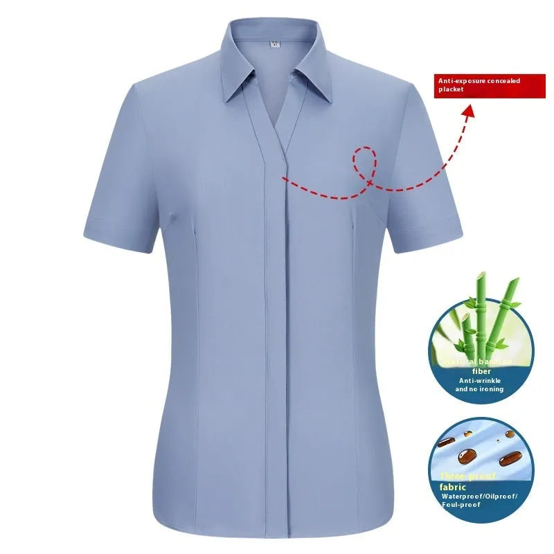 Men's slim fit bamboo fibre business shirt in a solid colour with square collar, shown in waterproof and stain resistant fabric.