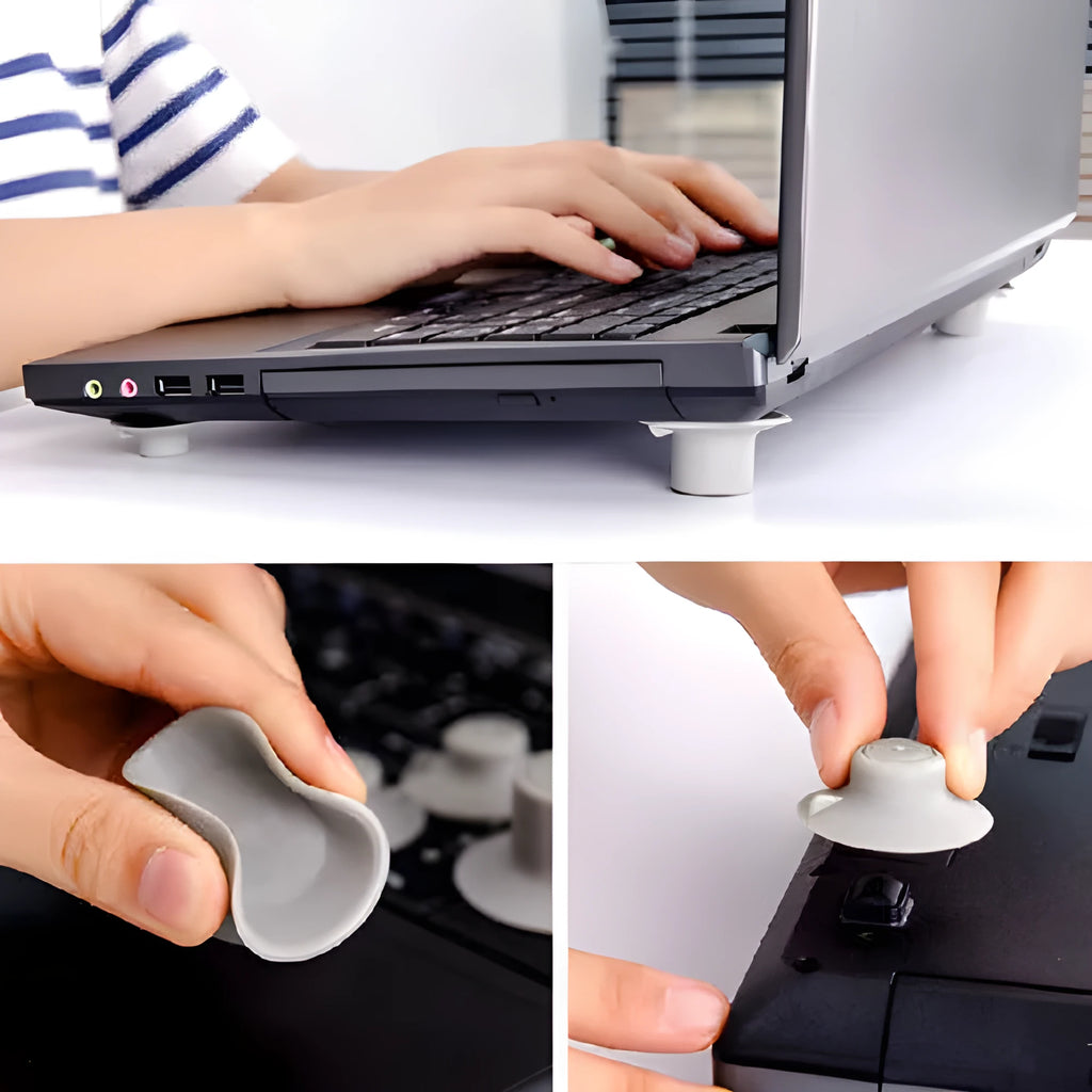 Grey plastic laptop cooling pad set showing large and small sizes on flat surface