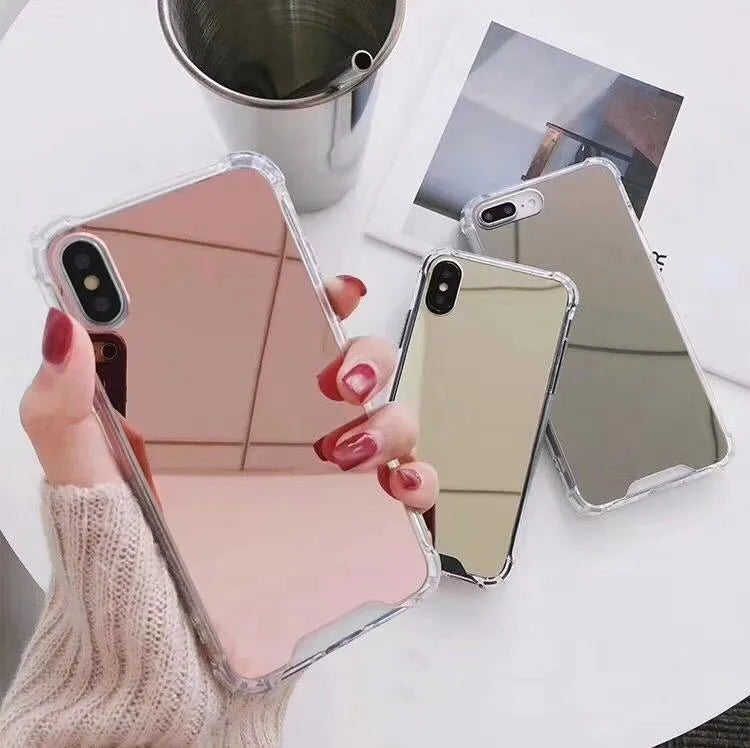 Clear mirror finish TPU protective case for iPhone on a table