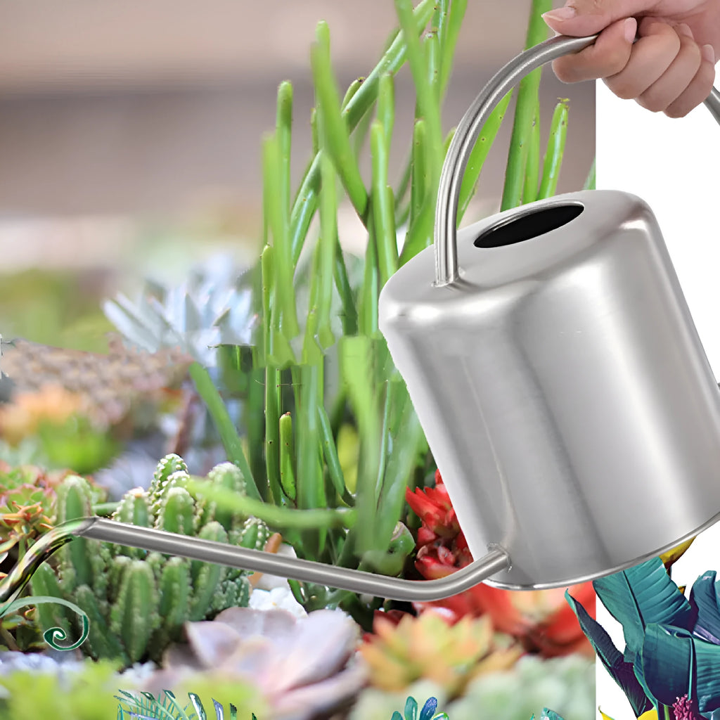 Stainless steel 2-litre watering can with long spout for garden plant watering