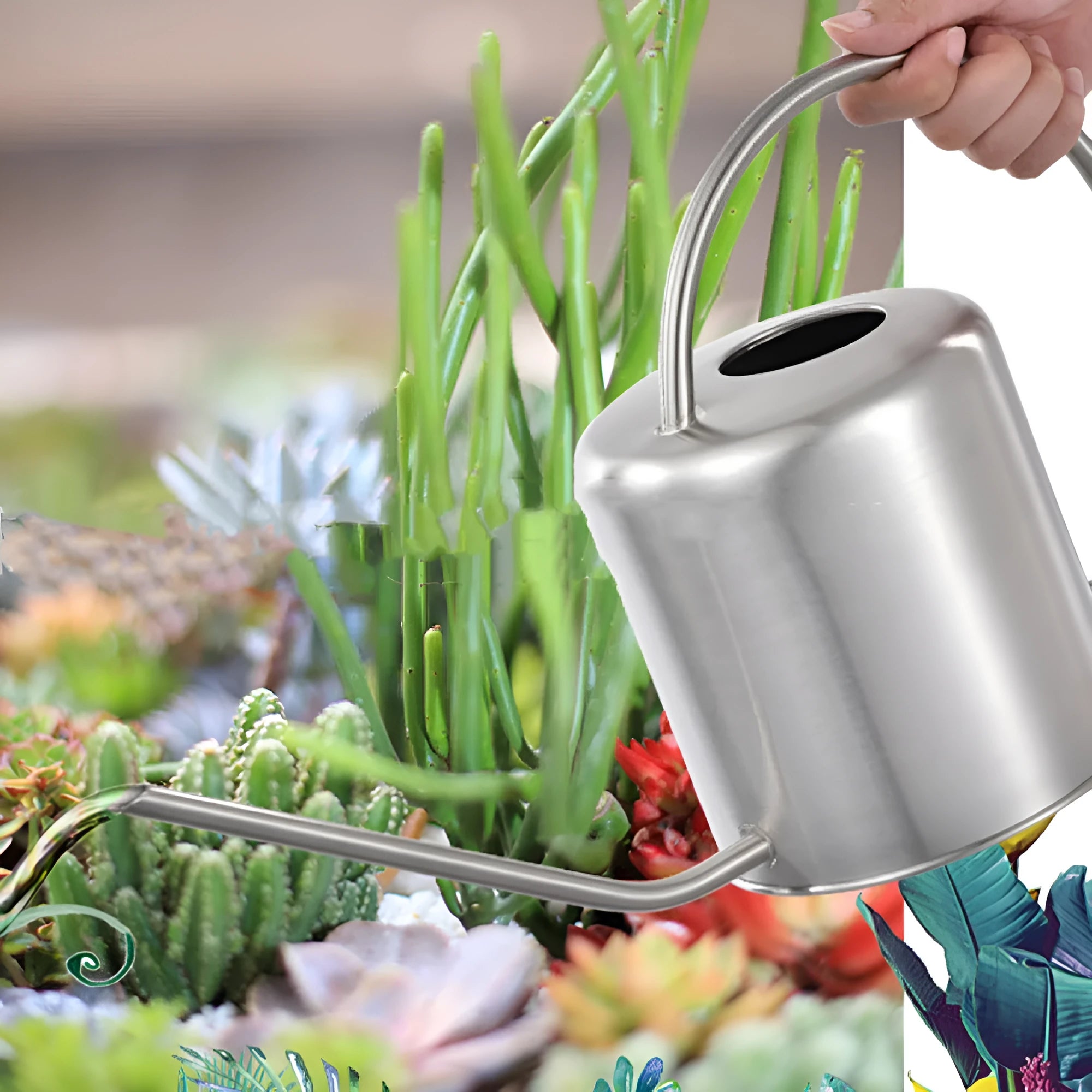 Stainless steel 2-litre watering can with long spout for garden plant watering