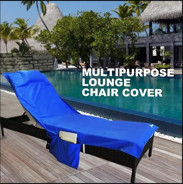 Beach chair cover 215x75cm microfiber fleece in blue for sun lounger