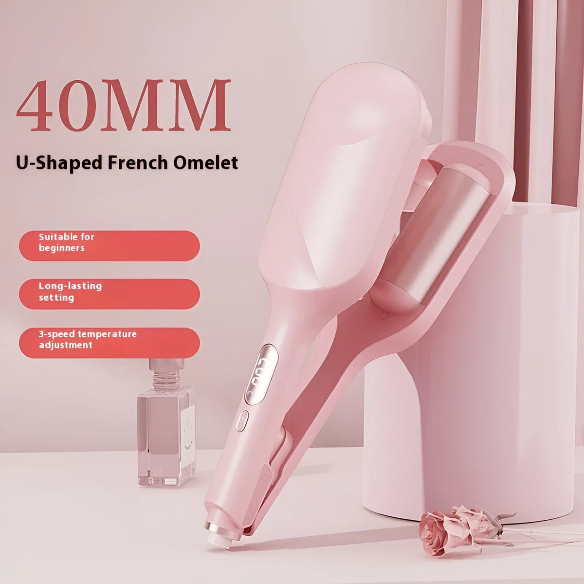 40mm LCD egg roll hair curler in light purple with ceramic barrel