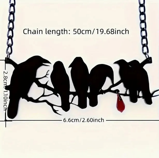 Black crow necklace with cross chain design for gothic alternative fashion jewellery