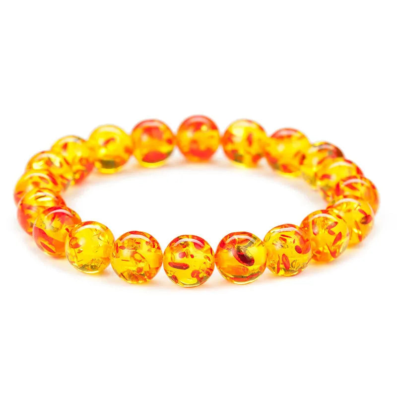 Crystal beaded bracelet for men and women, 8mm and 10mm beads, 19cm circumference, All natural and Amber flower colours