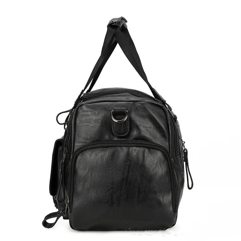 Large black duffel bag with a separate compartment for shoes, showing its 52cm size.