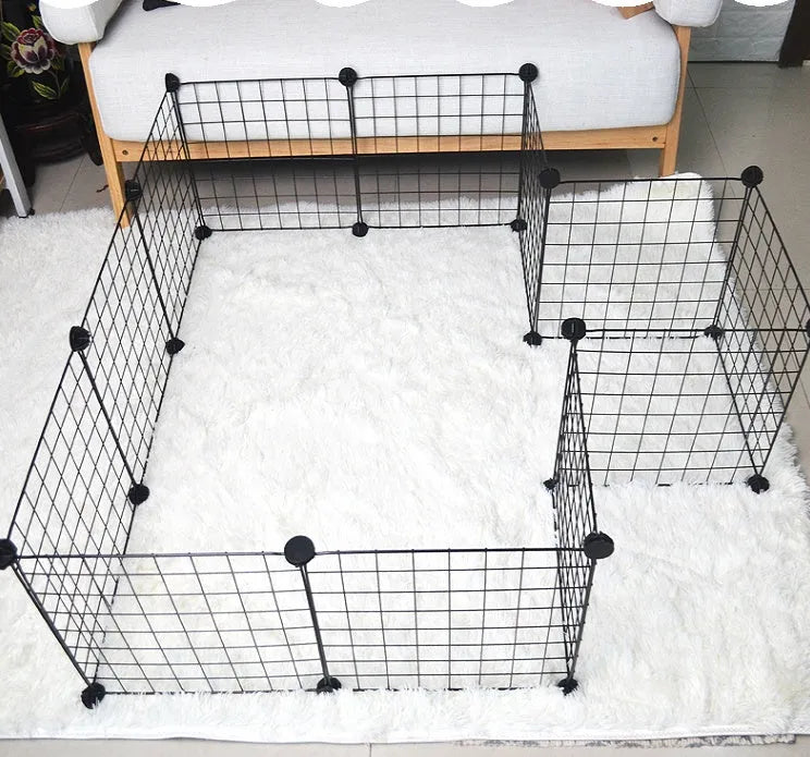 Black 6-piece environment-friendly metal pet fence for indoor and outdoor use.
