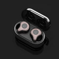 TWS wireless Bluetooth earbuds and charging case in one of six colours: Coffee, Coppery, Grey, Purple, Red, or Silver.