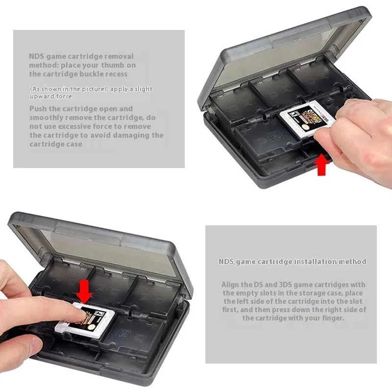 NDS 3DS game card storage box holding multiple cartridges in black plastic case