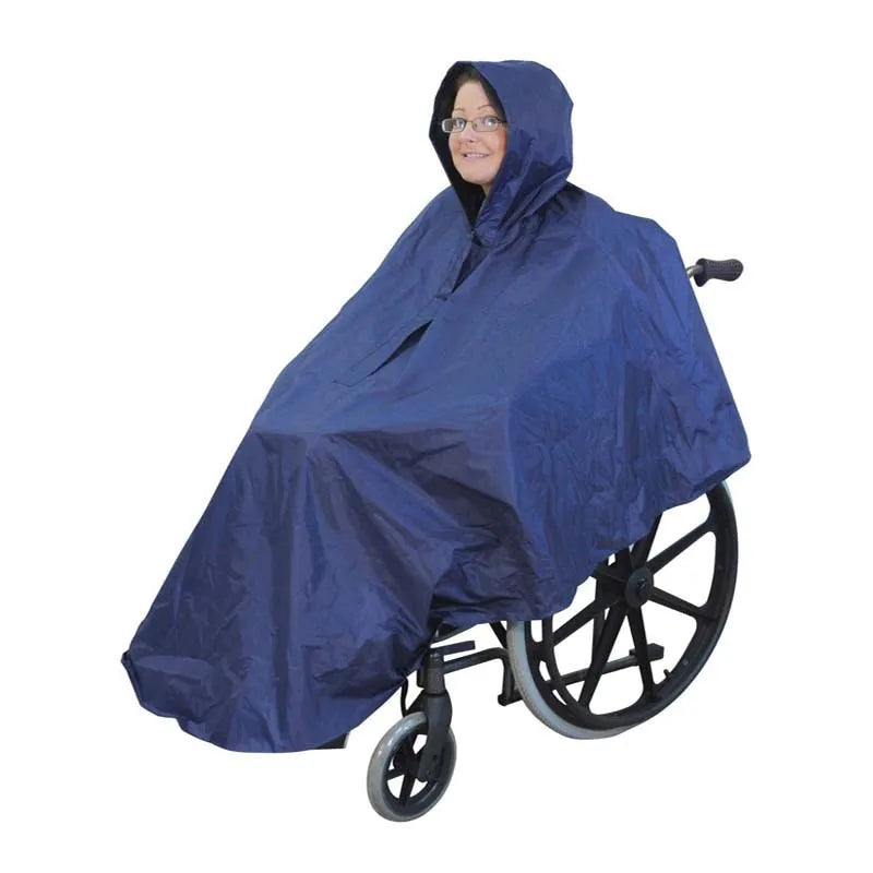 Waterproof reflective thickened wheelchair raincoat cape-style in navy blue for adults
