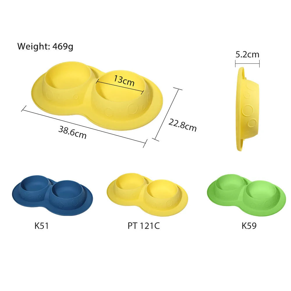 Silicone non slip pet feeding mat in blue or yellow, waterproof 2 in 1 pad for dog and cat bowls