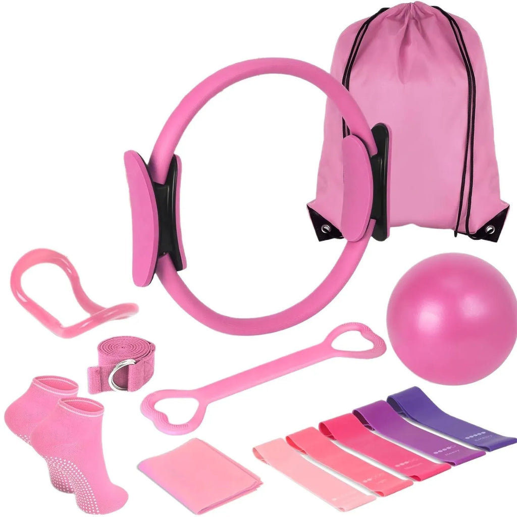 Pilates roller 13-piece set in pink and purple colours, made from PP material for muscle recovery exercises