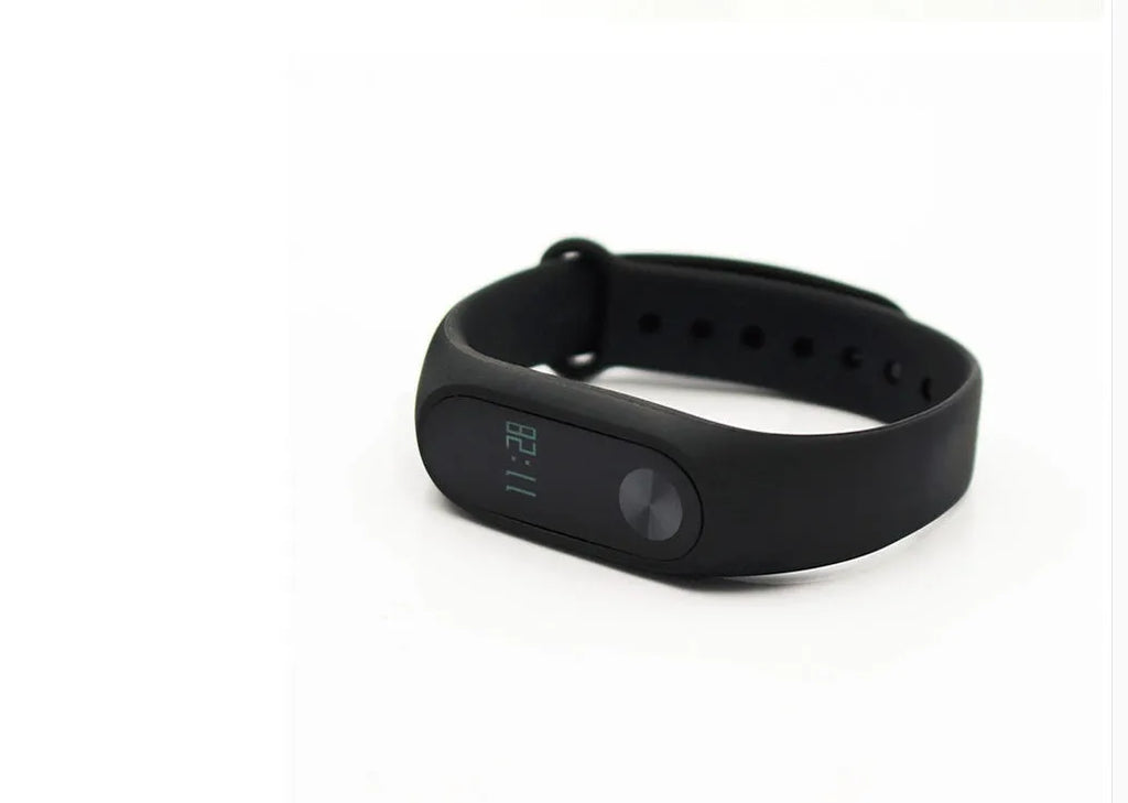 Xiaomi Mi Band 2 black fitness tracker with OLED touchscreen display on wrist