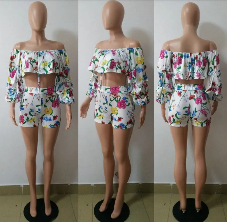 Women's two-piece lounge set with digital print pattern and fuzzy long sleeves with matching shorts
