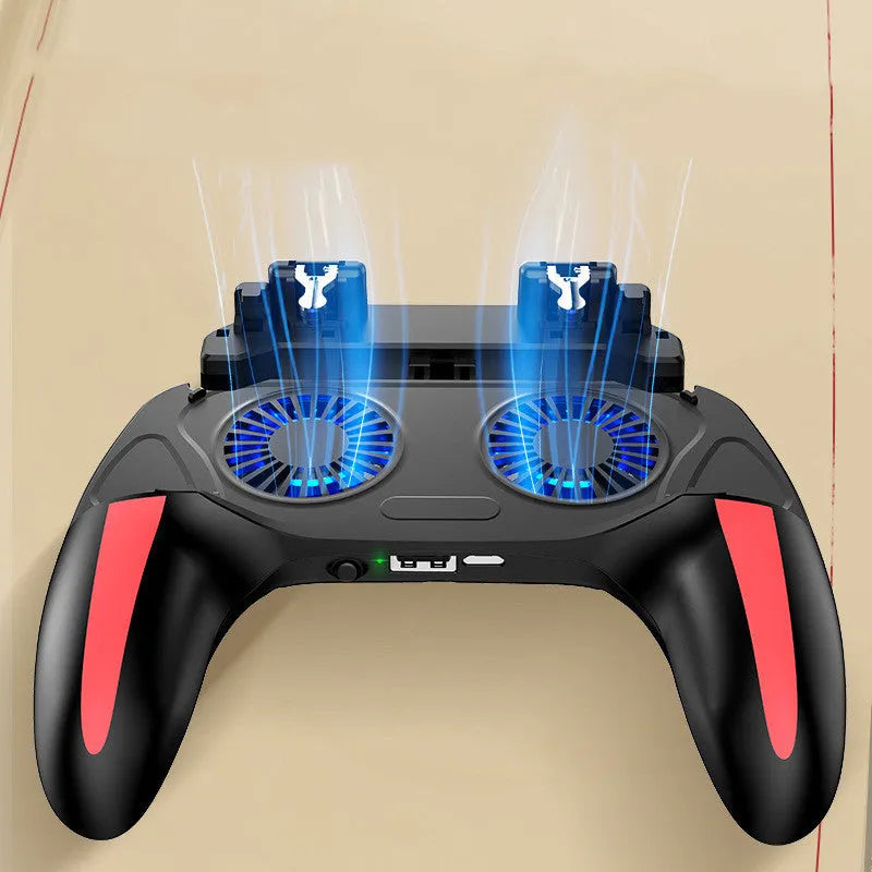 H10 mobile game cooling controller with touch screen and built-in power bank for phones.