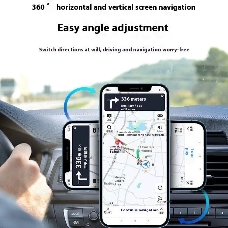 Black X-16 magnetic car wireless charger phone holder attached to a vent bracket
