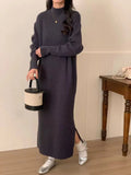 Acrylic knitted dress with half turtleneck, high waist, and mid-length skirt in five colour options