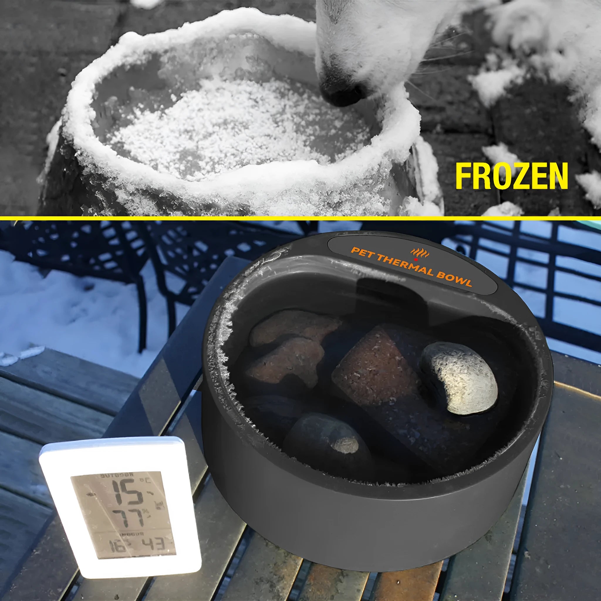 Black pet heating bowl with constant temperature control and 2.2 litre capacity