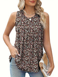 Women's plus size floral printed sleeveless vest in black or khaki colours