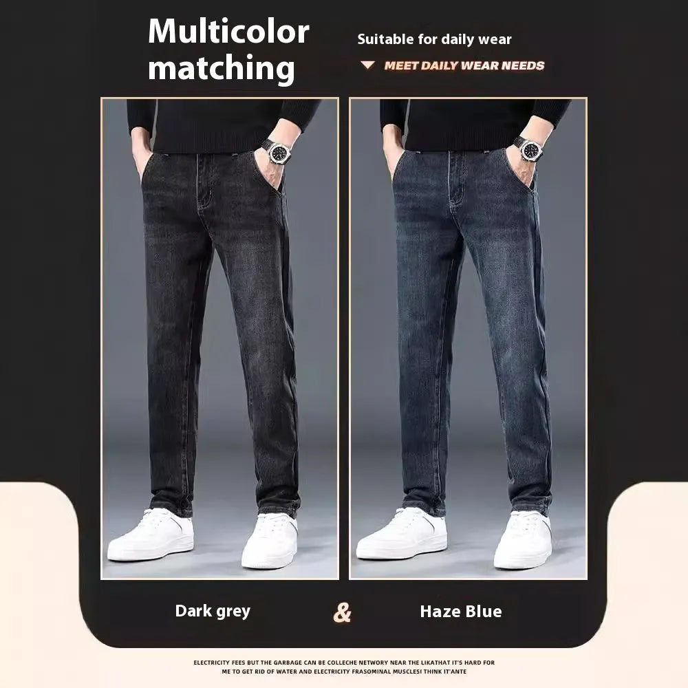 Blue grey slim straight casual trousers with micro-elastic polyester fabric and mid-waist design