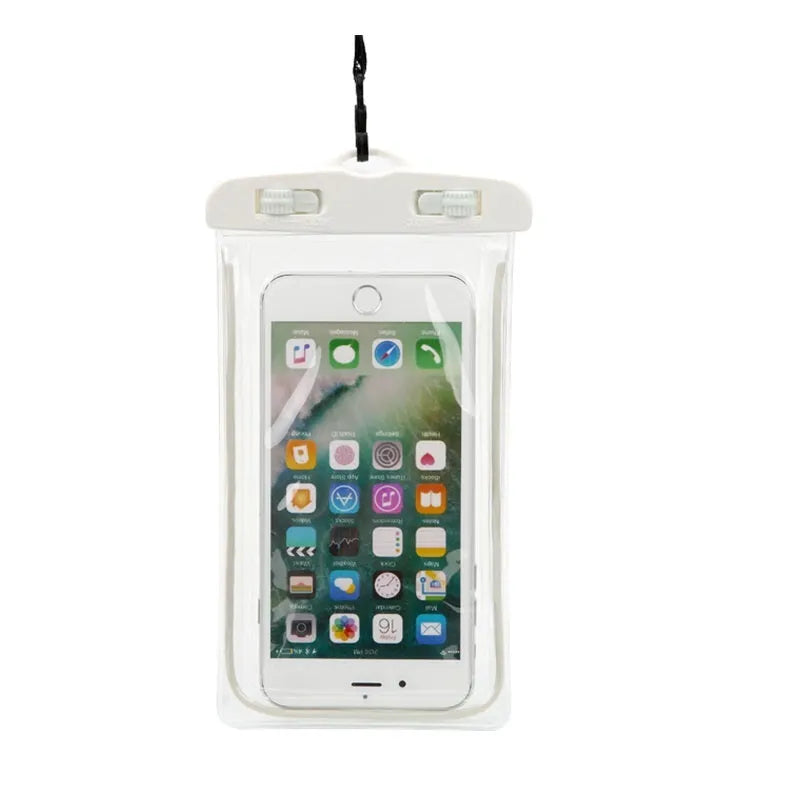 Transparent waterproof phone case in various colours showing phone screen visibility and touch functionality