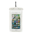Transparent waterproof phone case in various colours showing phone screen visibility and touch functionality