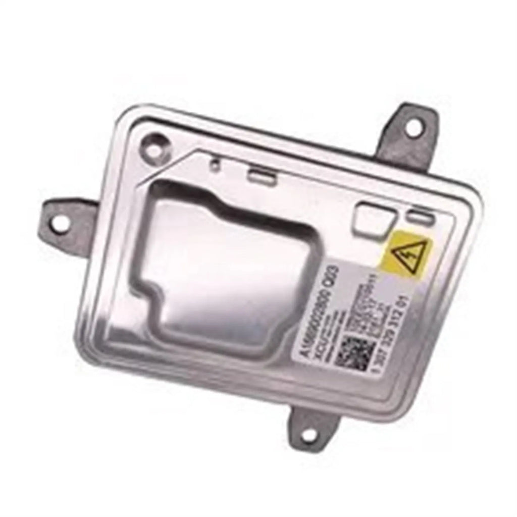 Metal car headlight ballast unit showing its rectangular shape and dimensions.