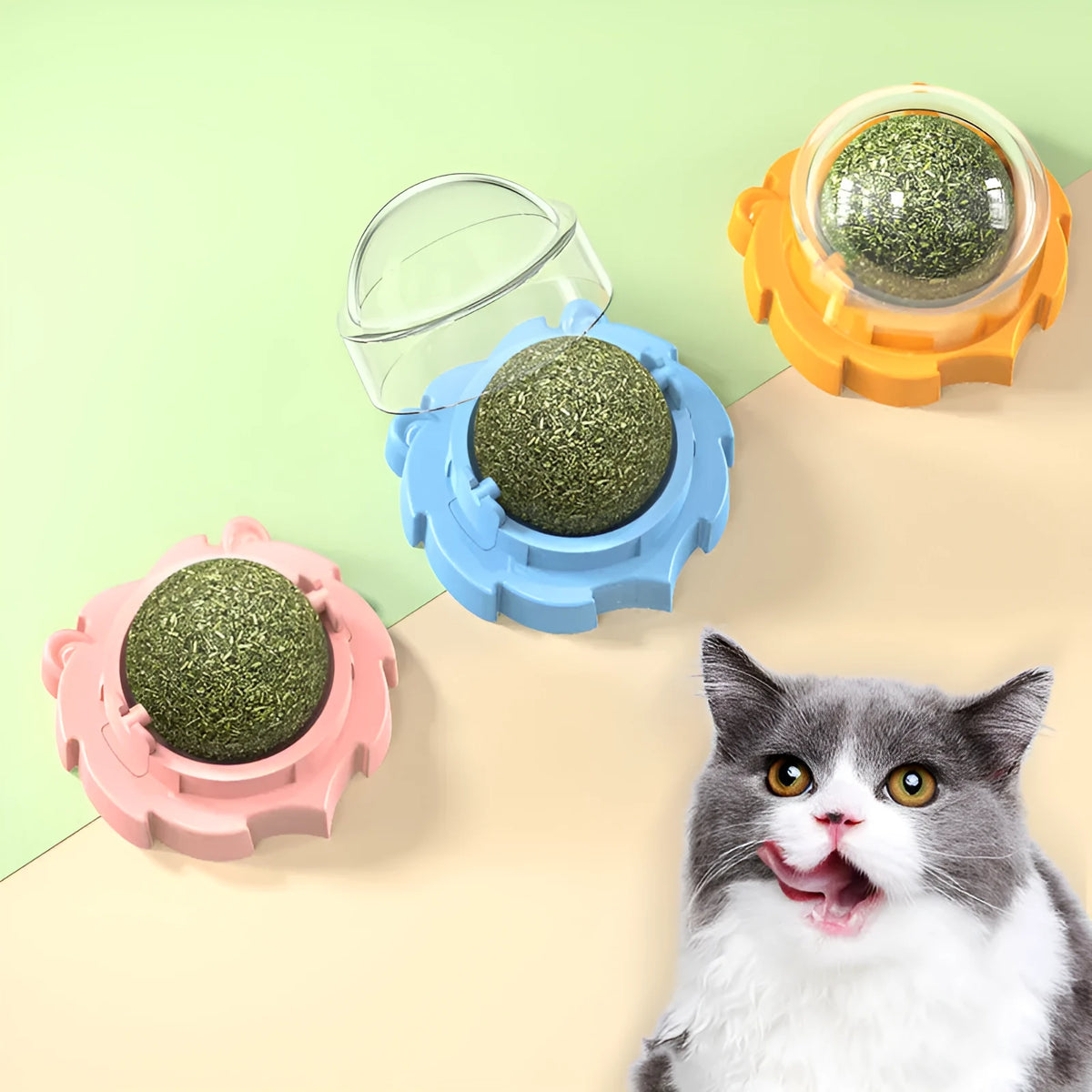 Lion catnip molar pet toy with sticky paste in orange colour, 15cm diameter, PP material