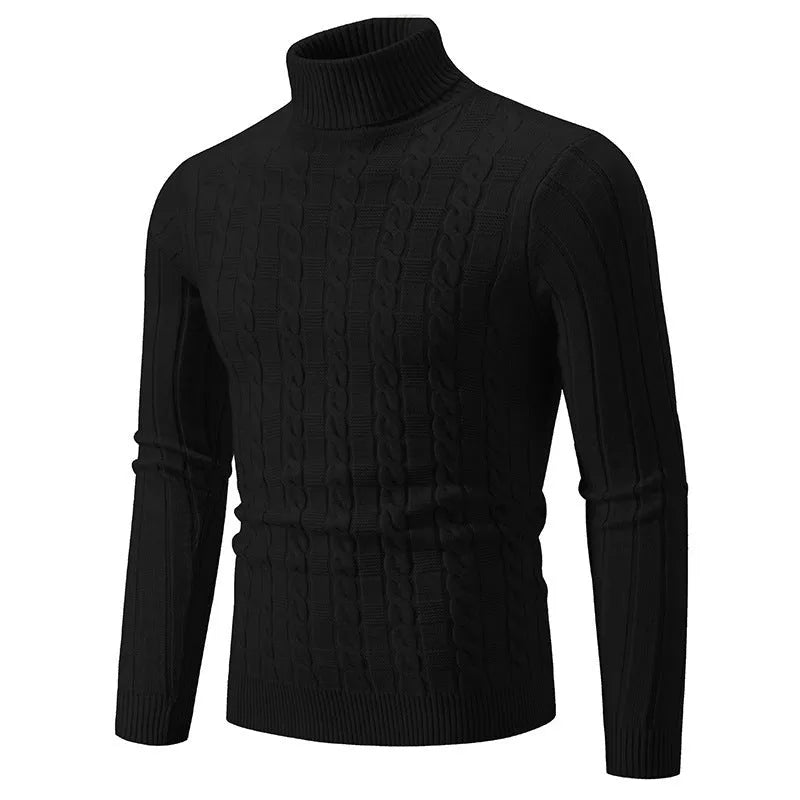Men's slim fit chenille turtleneck pullover sweater with twist pattern in multiple colour options