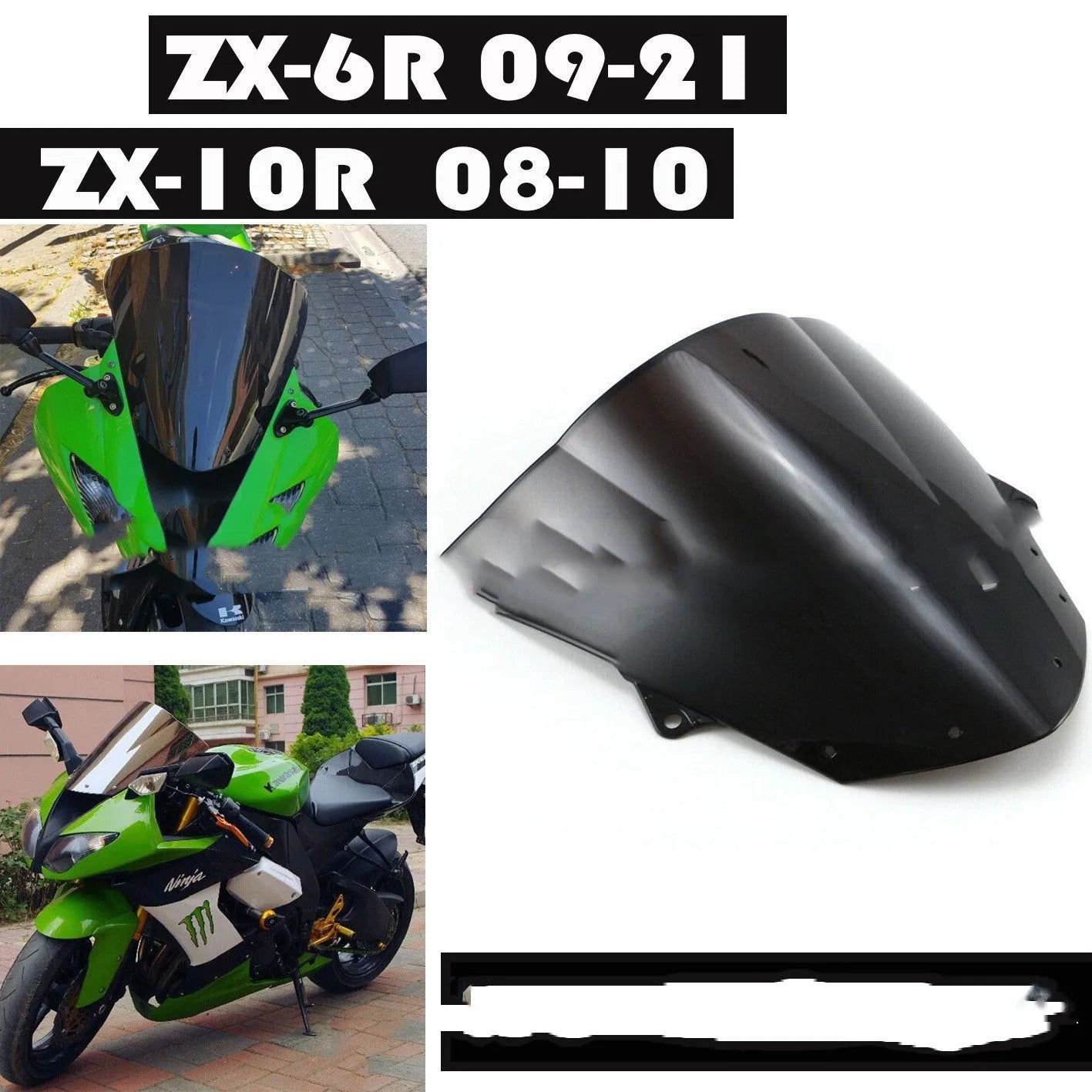 Motorcycle windscreen for Kawasaki ZX-6R and ZX-10R in blue or brown tint