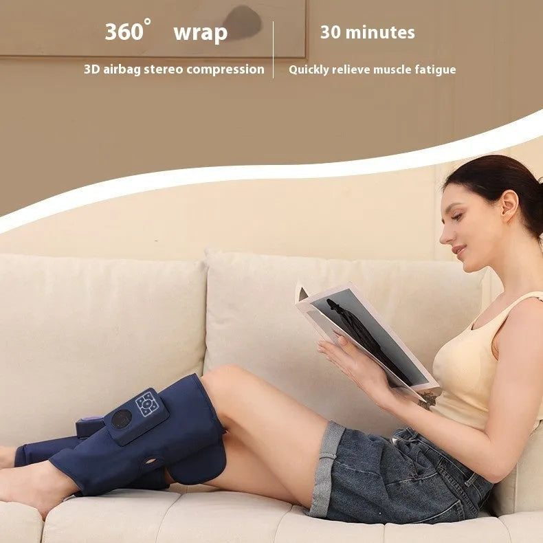 Calf airbag heating leg massager with SMS electric pulse and ultrasound vibration, showing two units