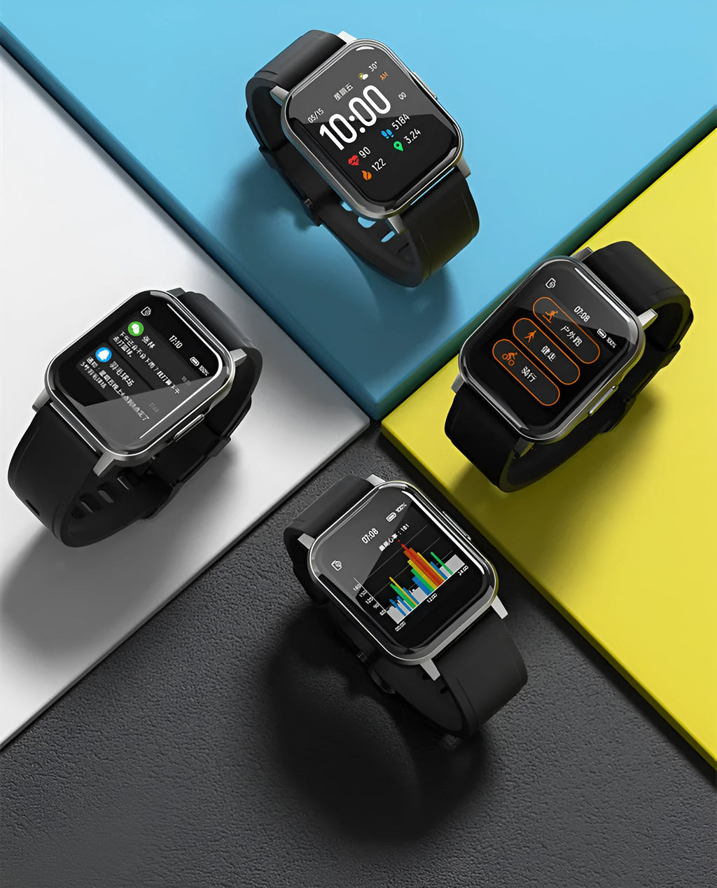 Black waterproof smart fitness bracelet with 1.4-inch touch screen on silicone strap