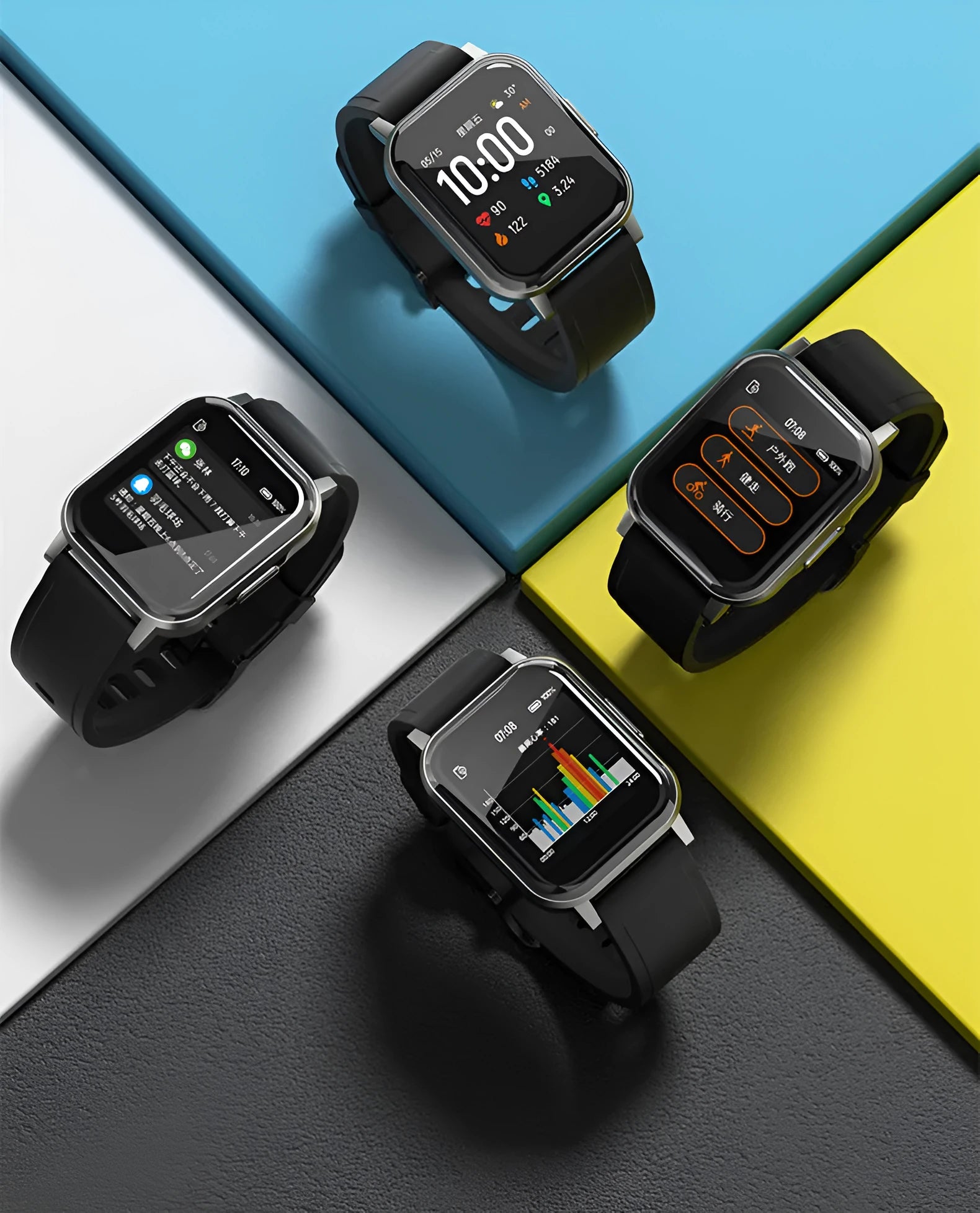 Black waterproof smart fitness bracelet with 1.4-inch touch screen on silicone strap
