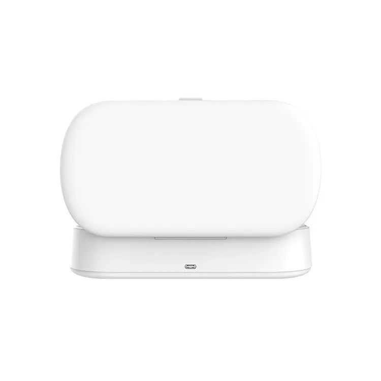 White portable UV sterilisation box with wireless charging for phones and jewellery disinfection
