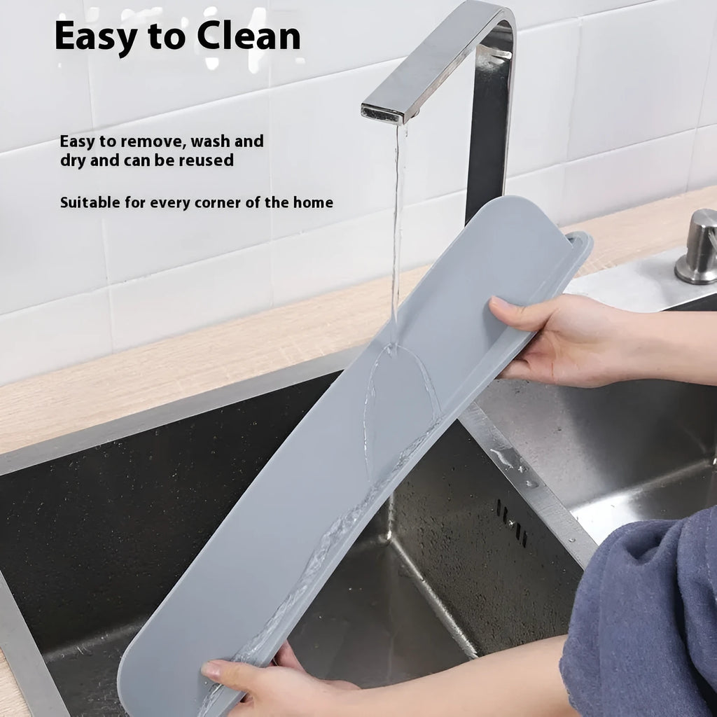 Grey silicone kitchen sink water blocking plate showing dimensions and thickness