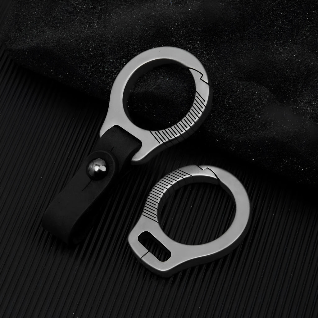Titanium alloy keychain with single buckle or brown or black leather strap for car keys and EDC