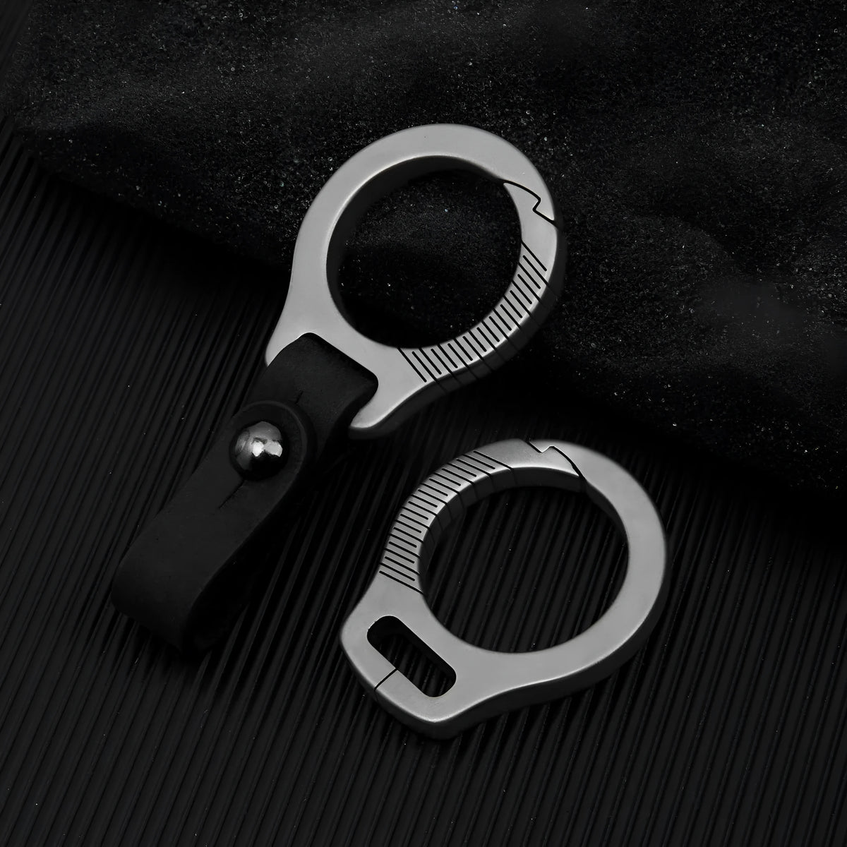 Titanium alloy keychain with single buckle or brown or black leather strap for car keys and EDC