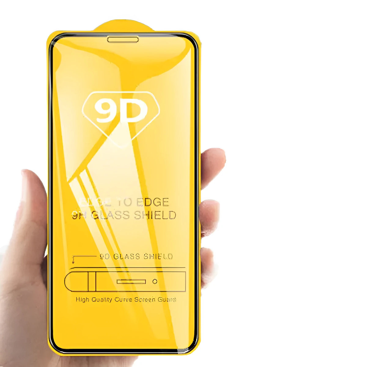 Black full screen tempered glass protector for Xiaomi smartphones on a white background.