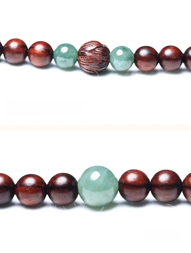 Carved rosewood bead bracelet with 6mm beads and Hotian jade pendant, unisex style