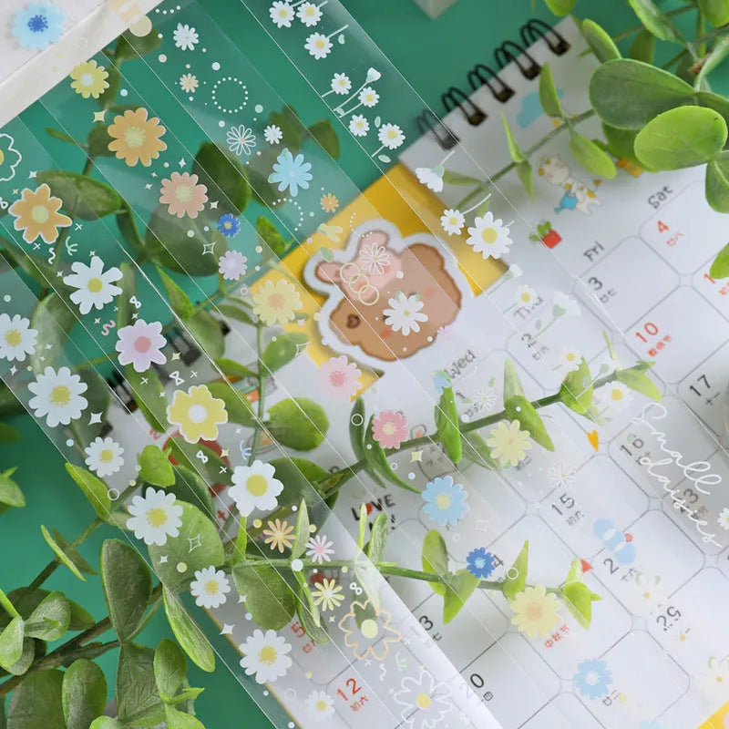 Transparent adhesive tape with Midsummer Daisy pattern, 1.5cm width decorative tape for diaries