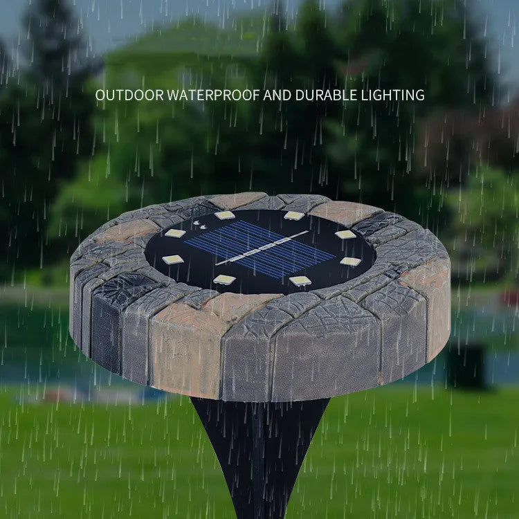 Solar underground light imitation stone case with 16 warm white LEDs for garden lawn use