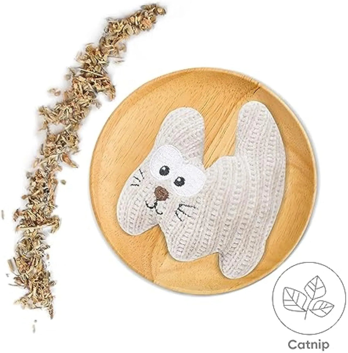 Cyan catnip plush rope toy with bell for cats on wooden floor