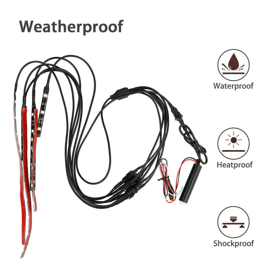 Black flexible silicone RGB LED light bar kit with remote control for motorcycle and car atmosphere lighting