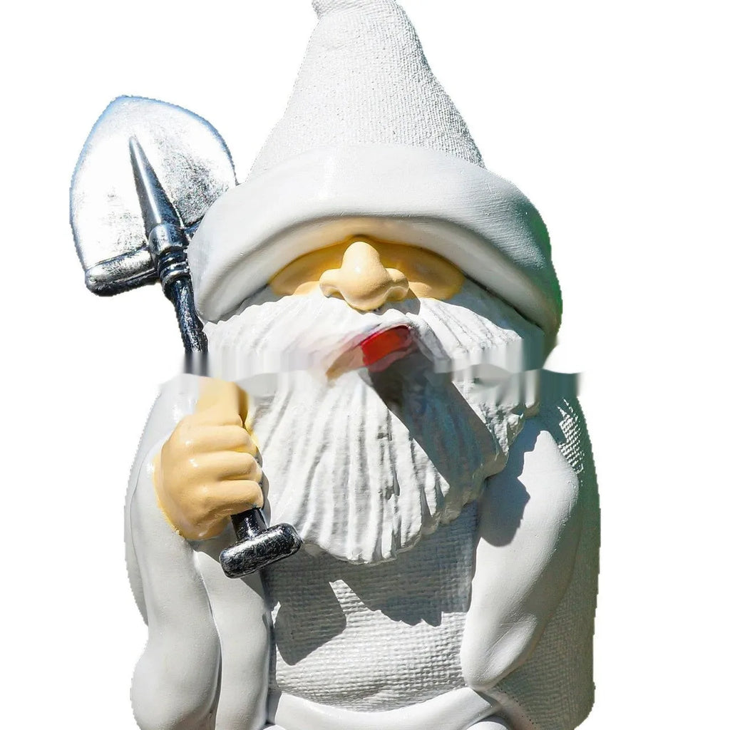Smoking shovel dwarf Christmas garden ornament made from coloured resin and plastic materials
