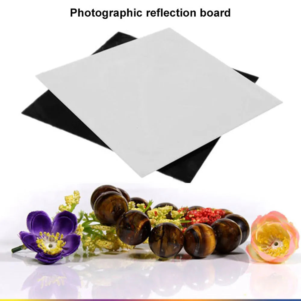 Black and white acrylic reflection board for photography with protective film, sizes 20cm to 40cm.