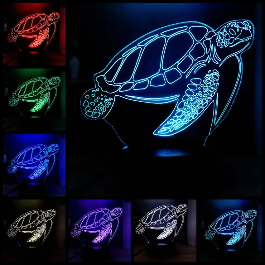 3D acrylic turtle LED night light with sixteen colour options and remote control