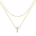 S925 sterling silver double layer twin diamond cross necklace on a clavicle chain.